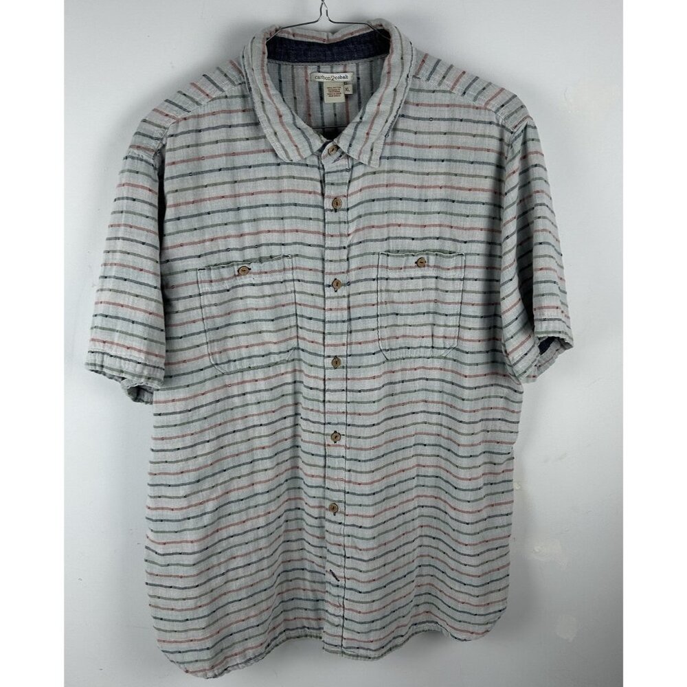 Carbon 2 Cobalt Button Front Gray Multicolor Stripe S/S Cotton Shirt Mens Xl
